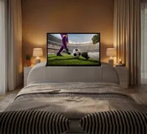 A TV bed showing the football World Cup